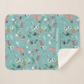 可愛い青い動物のナマケモノ、ゼブラ&バード子供部屋 シェルパブランケット (正面(横))