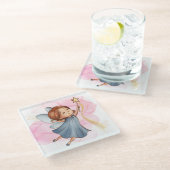 可愛い青い妖精のホールディングスターワンド ガラスコースター (アングル)