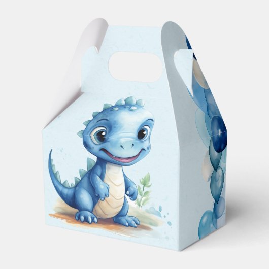 可愛い青い恐竜とバルーン男の子のシャワー フェイバーボックス (裏面サイド)