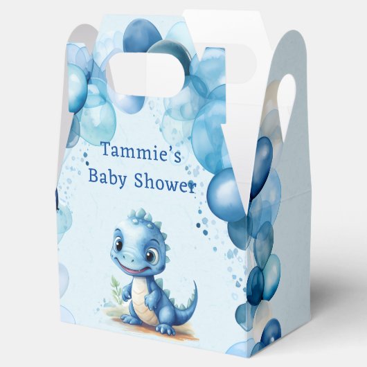 可愛い青い恐竜とバルーン男の子のシャワー フェイバーボックス (オープン)