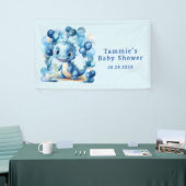 可愛い青い恐竜とバルーン男の子のシャワー 横断幕 (トレードショー)