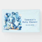 可愛い青い恐竜とバルーン男の子のシャワー 横断幕 (横)