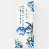 可愛い青い恐竜と花模様男の子のシャワー 横断幕 (縦)