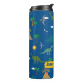 可愛い青い恐竜のパターン野生生物植物名 タンブラー (回転左)