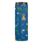 可愛い青い恐竜のパターン野生生物植物名 タンブラー (裏面)