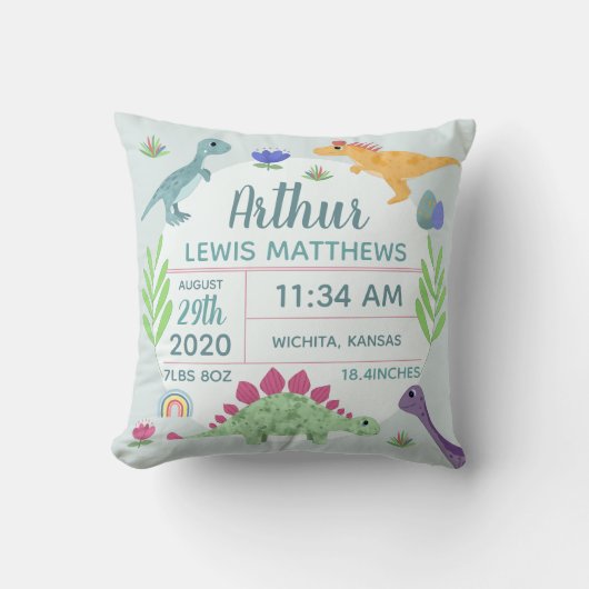 可愛い青い恐竜の名前男の赤ちゃん誕生の状態 クッション (正面)