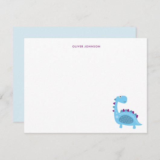 可愛い青い恐竜の感謝してい子供 サンキューカード (正面/裏面)