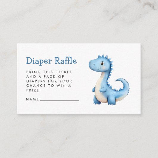 可愛い青い恐竜の赤ちゃんシャワーおむつラッフル エンクロージャーカード (正面)