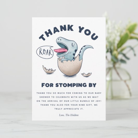 可愛い青い恐竜の赤ちゃんシャワーTレックス サンキューカード (スタンド正面)