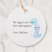 可愛い青い恐竜ゴールドフォイルメッセージカード フェイバータグ (裏面)