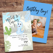 可愛い青い恐竜バルーンファースト誕生日写真 招待状