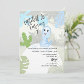 可愛い青い恐竜バルーンファースト誕生日写真 招待状 (スタンド正面)