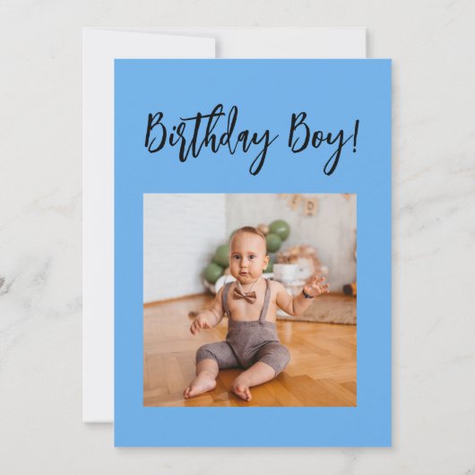 可愛い青い恐竜バルーンファースト誕生日写真 招待状 (裏面)