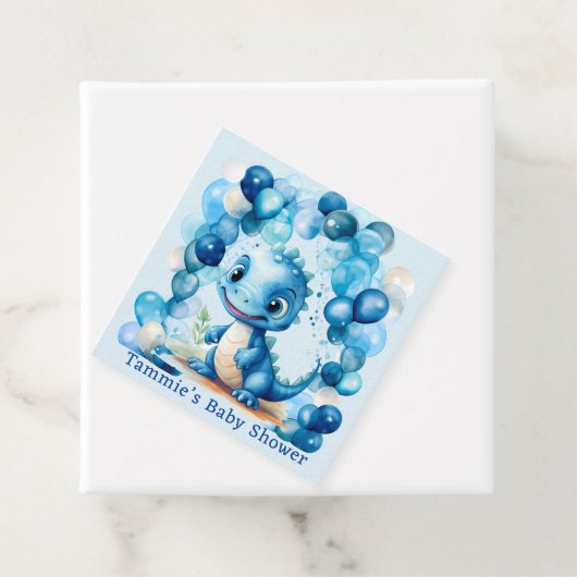 可愛い青い恐竜バルーン男の子のシャワー フェイバータグ (インサイチュ)