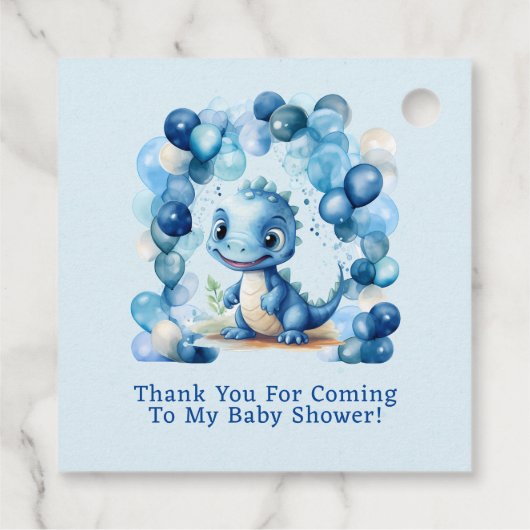 可愛い青い恐竜バルーン男の子のシャワー フェイバータグ (裏面)