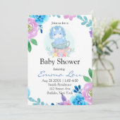 可愛い青い恐竜フローラティーカップボーイベビーシャワー 招待状 (スタンド正面)