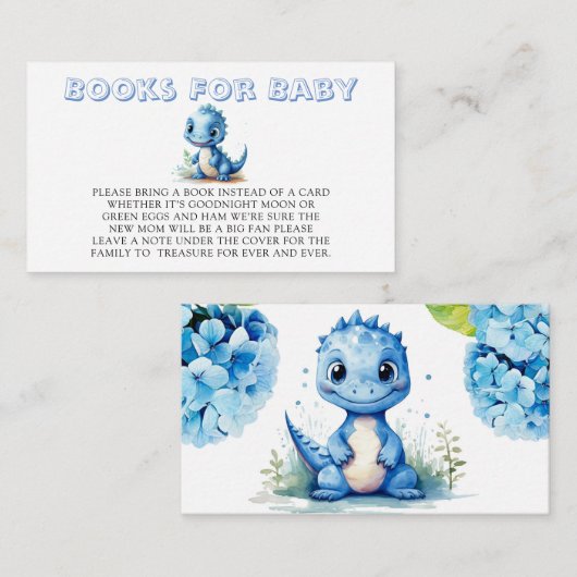 可愛い青い恐竜フローラ本ベビー エンクロージャーカード (正面/裏面)