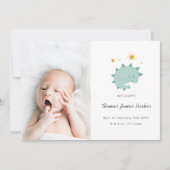 可愛い青い恐竜ボーイベビー写真誕生 案内状 (正面)