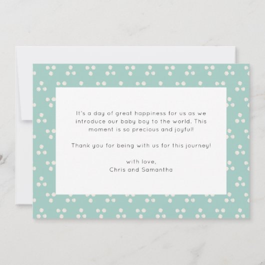 可愛い青い恐竜ボーイベビー写真誕生 案内状 (裏面)