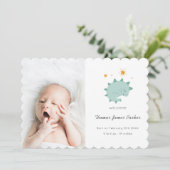 可愛い青い恐竜ボーイベビー写真誕生 案内状 (スタンド正面)