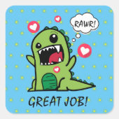 可愛い青い恐竜素晴らしの幼稚園 スクエアシール (正面)
