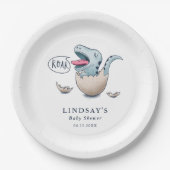 可愛い青い恐竜ROAR赤ちゃんシャワー ペーパープレート (正面)