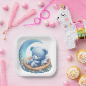 可愛い青い月眠り熊 ペーパープレート (パーティー)