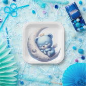 可愛い青い月眠り熊 ペーパープレート (パーティー)