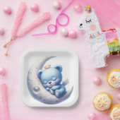 可愛い青い月眠り熊 ペーパープレート (パーティー)