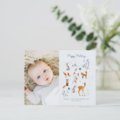 可愛い青い木疑問に思の国の動物の鹿と狐 シーズンポストカード (スタンド正面)