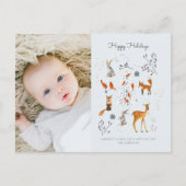 可愛い青い木疑問に思の国の動物の鹿と狐 シーズンポストカード (正面)