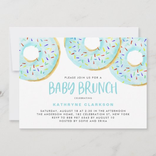 可愛い青い水の色ドーナツ赤ちゃんシャワーブランチ 招待状 (正面)
