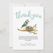 可愛い青い水色の鳥の赤ちゃんシャワー サンキューカード (正面)