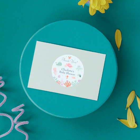 可愛い青い海の生き物ベビーシャワーありがとう ラウンドシール