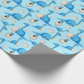 可愛い青い漫画の恐竜のパターンとベビーdino ラッピングペーパー (角)