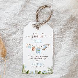 可愛い青い物干しサボカウボーイ赤ちゃんシャワー ギフトタグ