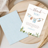 可愛い青い物干しサボカウボーイ赤ちゃんシャワー サンキューカード