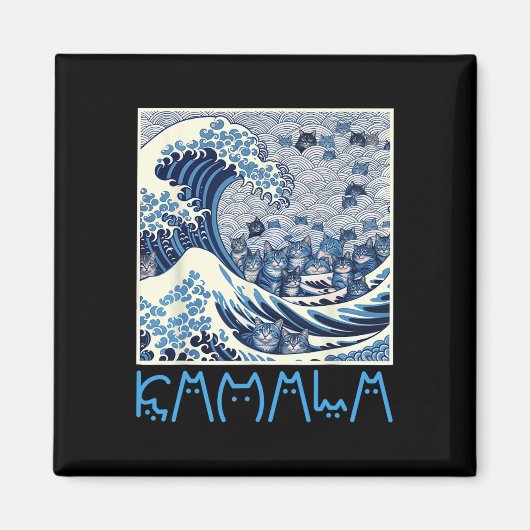 可愛い青い猫の波がカマラに マグネット (正面)