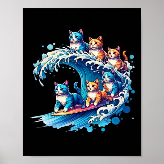 可愛い青い猫の波2おもしろい匹 ポスター (正面)