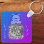 可愛い青い猫を愛する写真 キーホルダー (裏面)