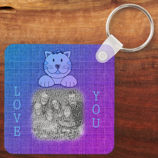 可愛い青い猫を愛する写真 キーホルダー (裏面)