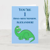 可愛い青い甥の息子の男の子1歳の誕生日の恐竜 カード (正面)