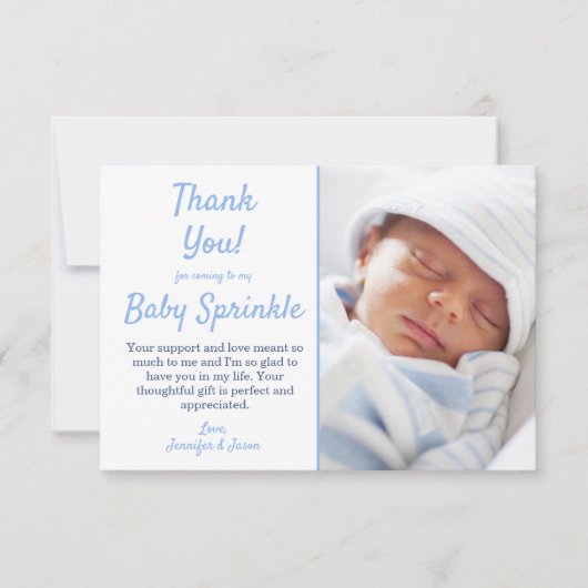 可愛い青い男の子のベビーまきありがとう サンキューカード (正面)