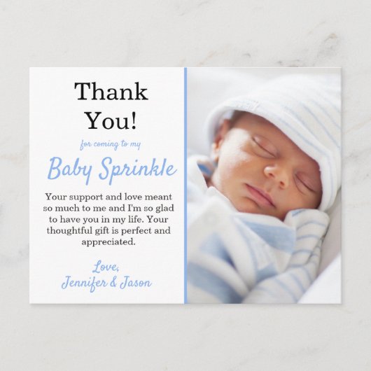 可愛い青い男の子のベビーまきありがとう ポストカード (正面)