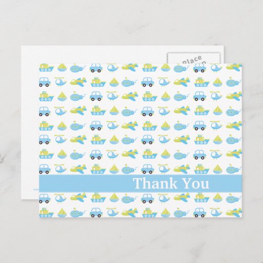 可愛い青い男の子の旅行感謝してい時間あなたがポストカード ポストカード (正面/裏面)