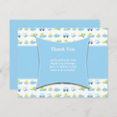 可愛い青い男の子の旅行感謝してい時間あなたのフラットカード 招待状 (正面/裏面)