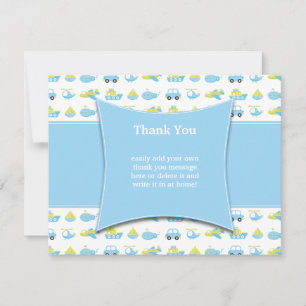 可愛い青い男の子の旅行感謝してい時間あなたのフラットカード 招待状