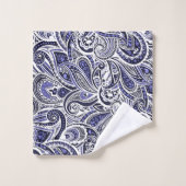可愛い青い白いペイズリーパターンデザイン バスタオルセット (ウォッシュタオル)