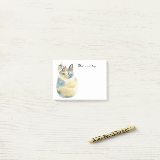 可愛い青い白い猫ぼほ花注 ポストイット (デスク上)