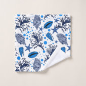 可愛い青い白い貝模様バスタオオルセット バスタオルセット (ウォッシュタオル)